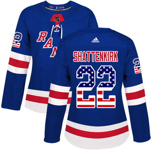 Adidas Rangers #22 Kevin Shattenkirk Royal Blue Home Authentic USA Flag Women's Stitched NHL Jersey